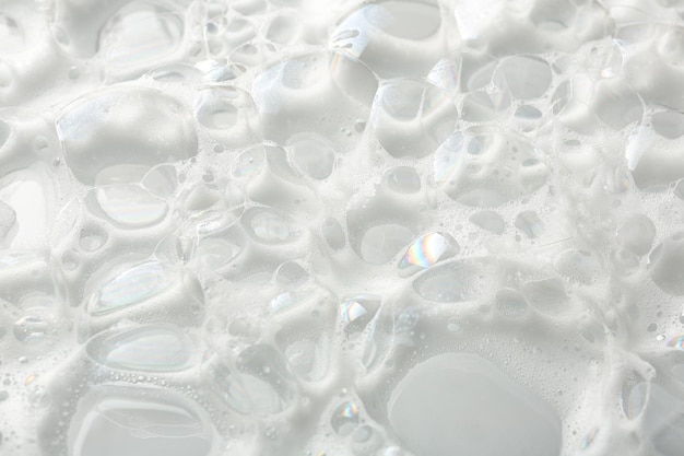 Soft white soap foam as background closeup