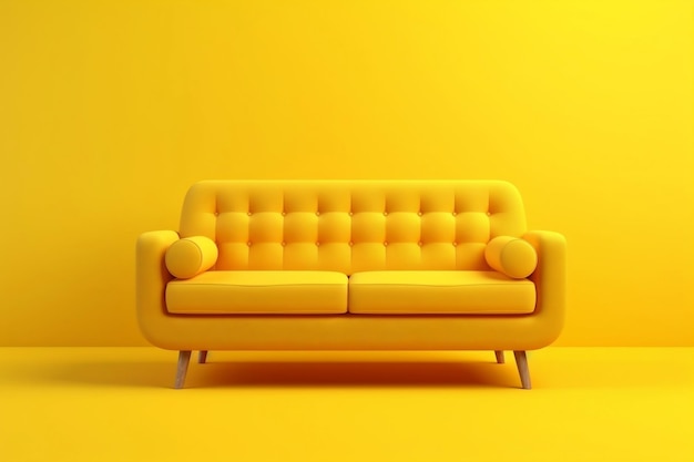 Soft Yellow Sofa A Cozy Pop of Color on a Yellow Background Generative Ai