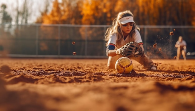 Softbal-gameplay op het veld photoshot Softbal-concept