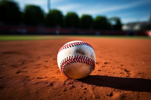 Photo softball on the baseball field chalk lines sporting atmosphere
