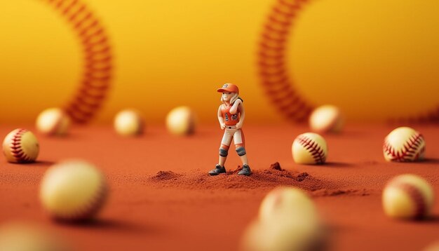 Foto oggetti minimi creativi di softball e servizio fotografico in miniatura concetto di softball