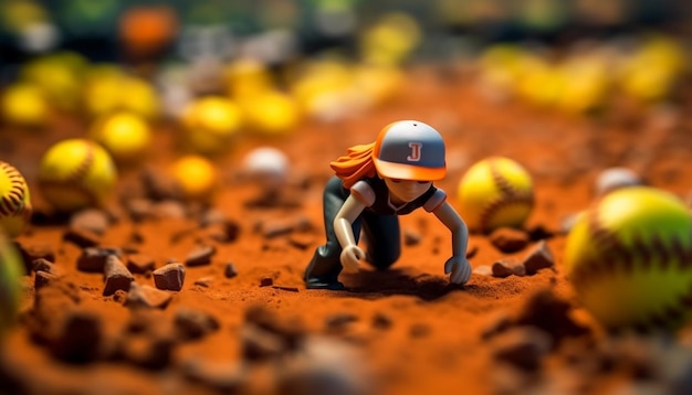 Softball creative minimal objects and miniature photoshoot Softball concept