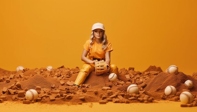 Softball creative minimal objects and miniature photoshoot softball concept