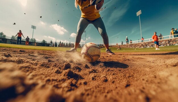 Softball gameplay at the field photoshot softball concept