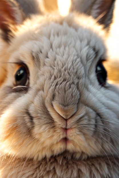 Softly Lit Rabbit Charm CloseUp of Fluffy Fur and Expressive Eyes that Hold Your Attention