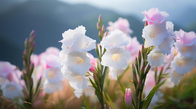 Softly Luminous White And Pink Flowers In A Picturesque Field