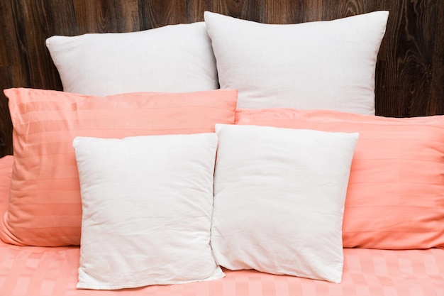 Softly pink blanket on the bed in the bedroom