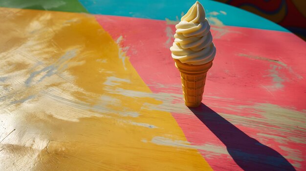 Photo softserve ice cream on colorful table