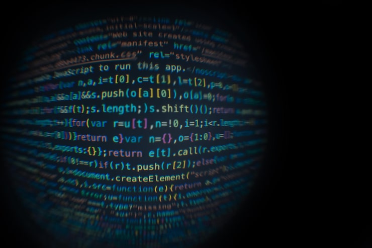 Photo software developer code abstract computer script code software developer code programming screen