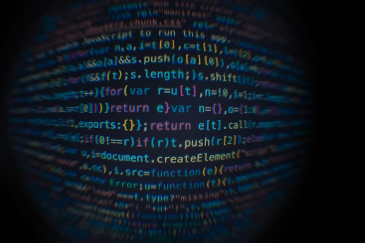 Photo software developer code abstract computer script code software developer code programming screen