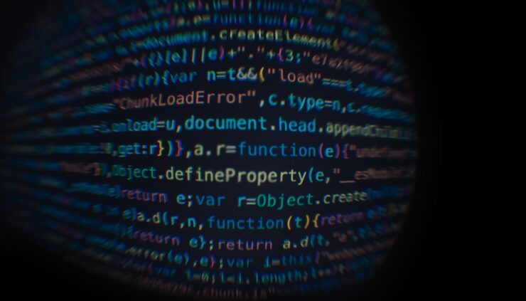 Photo software developer code abstract computer script code software developer code programming screen