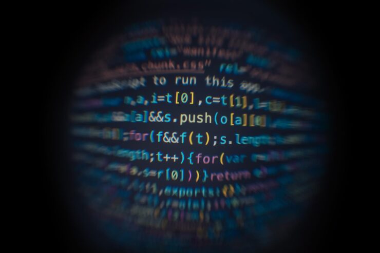 Photo software developer code abstract computer script code software developer code programming screen