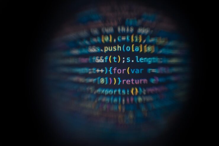 Photo software developer code abstract computer script code software developer code programming screen