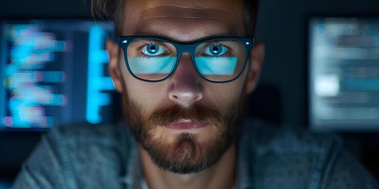 Photo software developer coding script for cyber security in modern office concept cyber security modern office software development coding script technology