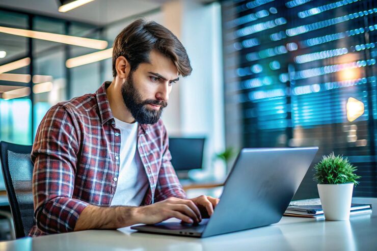 Photo software developer or programmer coding program with laptop data engineering intelligence innovation computer programming development software engineer