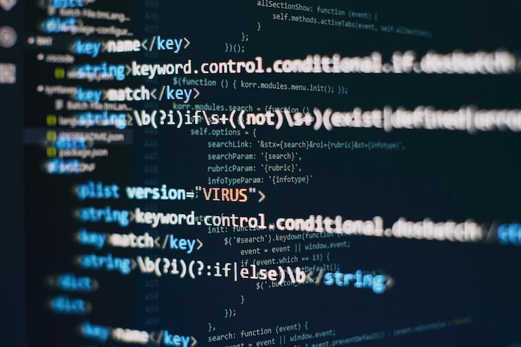 Photo software developer programming code abstract computer script code programming code screen of software developer