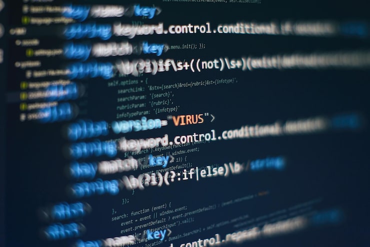 Photo software developer programming code abstract computer script code programming code screen of software developer