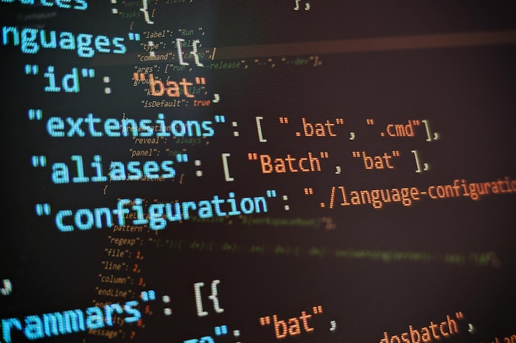 Photo software developer programming code abstract computer script code programming code screen of software developer