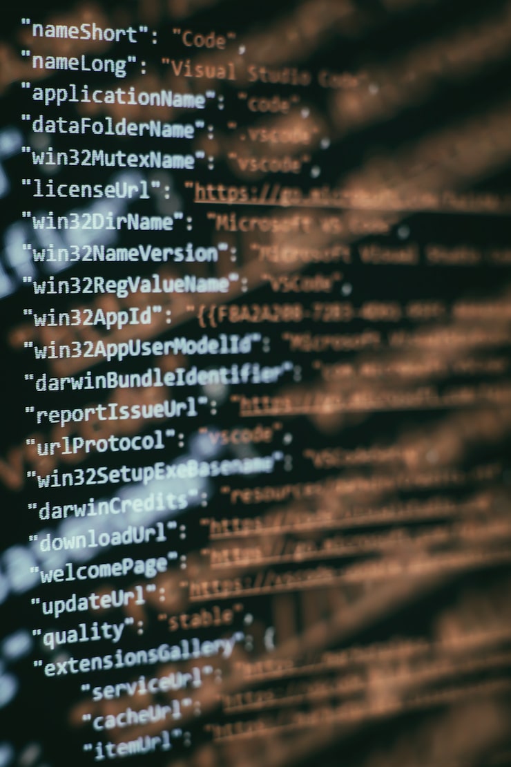 Photo software developer programming code. abstract computer script code. selective focus