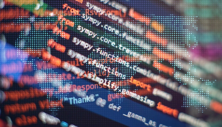 Photo software developer programming code abstract computer script code selective focus