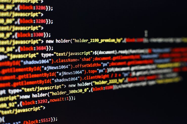Photo software developer programming code. abstract computer script code. selective focus