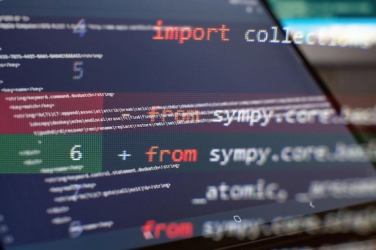 Photo software developer programming code abstract computer script code selective focus