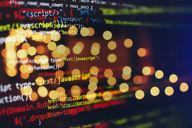 software developer programming code. abstract computer script code. selective focus