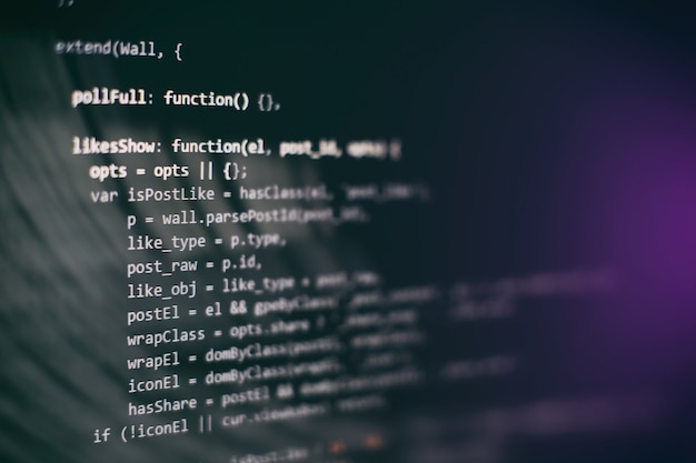 Foto codice di programmazione per sviluppatori software. codice di script di computer astratto. messa a fuoco selettiva
