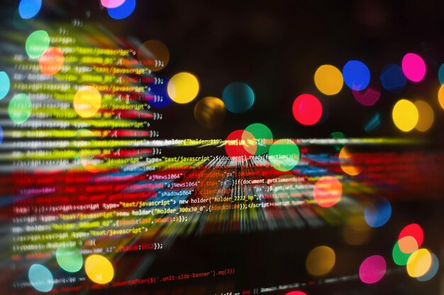 写真 ソフトウェア開発者のプログラミングコード。抽象コンピュータスクリプトコード。セレクティブフォーカス