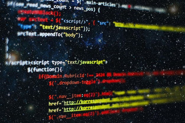 Software developer programming code. Abstract computer script code. Selective focus