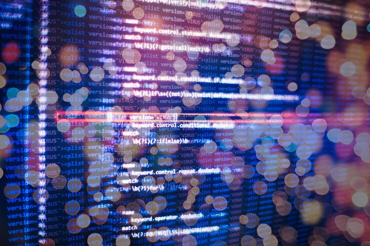 Photo software developer programming code. abstract computer script code.