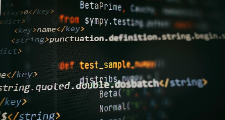 Photo software developer programming code. abstract computer script coding. programming code screen of software developer.