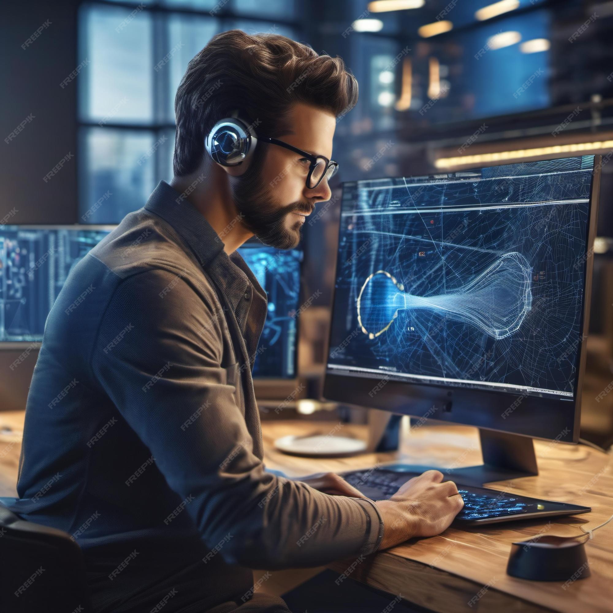 Premium Photo A software developer programming a cuttingedge machine