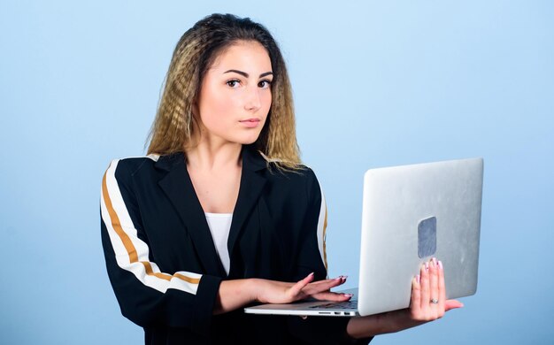 software developer study programming blogging concept online remote job girl with laptop computer developer write code project manager job openings for junior developer surfing internet