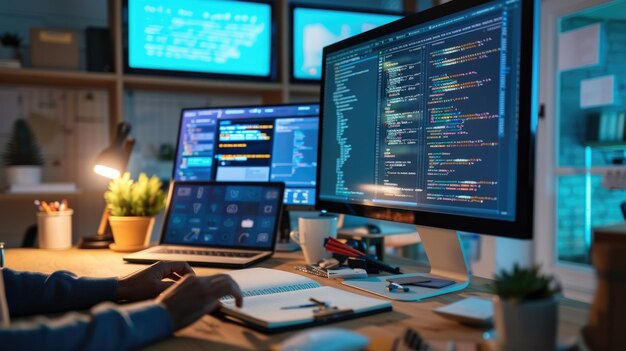 Premium Photo | Software Developer Working on Code in Dual Monitor ...