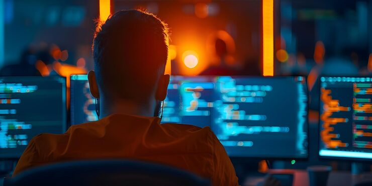 Photo software developers collaborate on coding and testing applications in a modern environment concept software development collaboration coding testing modern environment