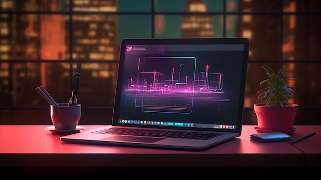 Software development concept Laptop with open screen 3D