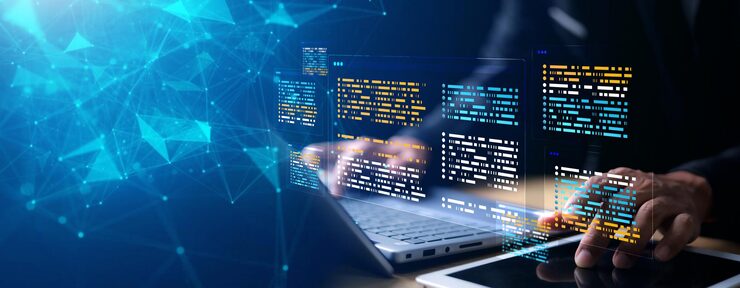 Photo software development concepts programming for various devices coding process chart testing platform