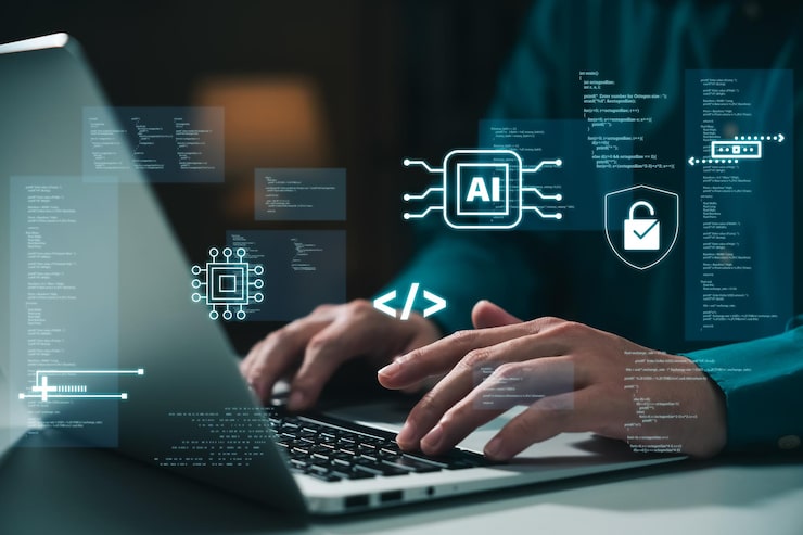 Photo software development concepts and programming for various devices software engineer computer programmer coding process chart testing platform data analytics online safety