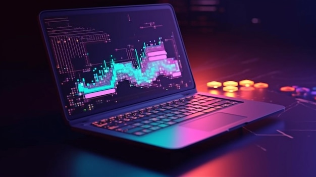 software development or programming is an abstract idea a top view of a laptop's screen showing business icons programming languages or coding fragments the generative ai