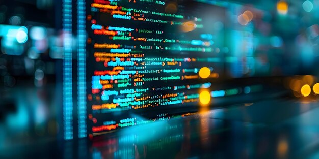 software development and testing banner with program code display concept software development testing banner design program code display