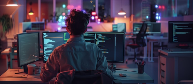 Photo software engineer developer coding a software