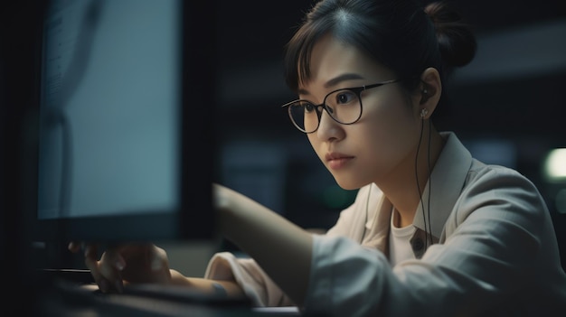 Software Engineer Female Asian 30s Typing at desk in Office Generative AI AIG22