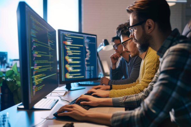 सॉफ्टवेयर प्रोग्रामर नई सेक विकसित करने के लिए एचटीएमएल कोड और डेटाबेस मंथन स्क्रिप्ट विचारों का विश्लेषण कर रहे हैं