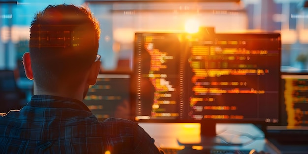 Software-team dat samenwerkt in een kantoor dat werkt aan coderings- en testprojecten Concept Software Development Office Collaboration Coding Projects Testing Teamwerk