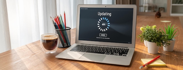 Software-update op de computer voor een moderne versie van de apparaatsoftware-upgrade