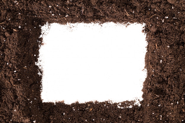 Soil or dirt section isolated on white surface