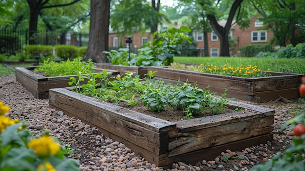 Foto un giardino comunitario che dimostra la salute del suolo