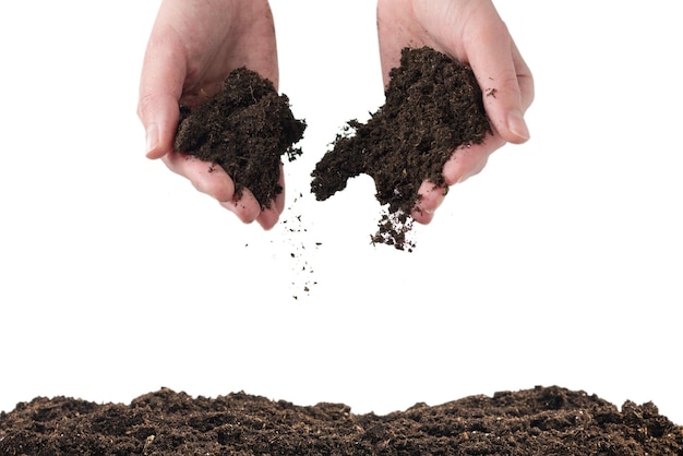 Soil for plant isolated on white background