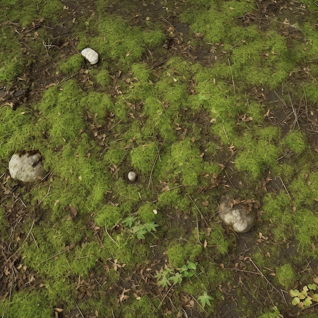 柔らかい緑色のモスで土の質感 自然で田舎的なデザイン